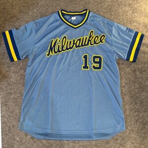 Milwaukee Brewers Robin Yount 19 Baseball Jersey Blue Yellow Mens XL Mesh V-Neck